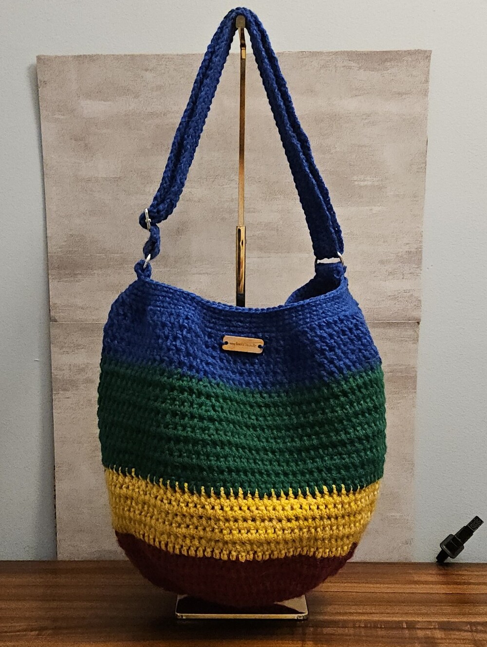 Handcrafted Multicolor Crochet Shoulder Bag - Blue/Green/Yellow/Red